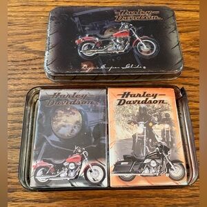 Vtg Harley Davidson Collector Tin & Two Custom Decks of Playing Cards, Unisex